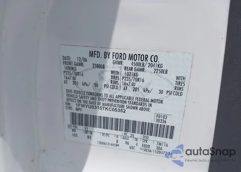 2007 Ford Escape Xlt/Xlt Sport из США, поврежденный, VIN 1FMYU03157KC05352